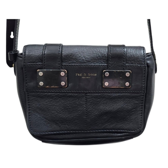 Rag & Bone Black Leather Crossbody Bag Flap Buckle Closure Adjustable Strap - Picture 2 of 11